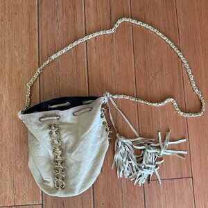 Vintage One of a Kind Made in USA Leather Chain Bucket Bag w/ Rings Grommets